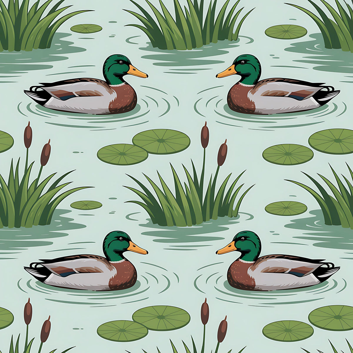 Drakes and Lilies Pattern 1 Fleece Fabric