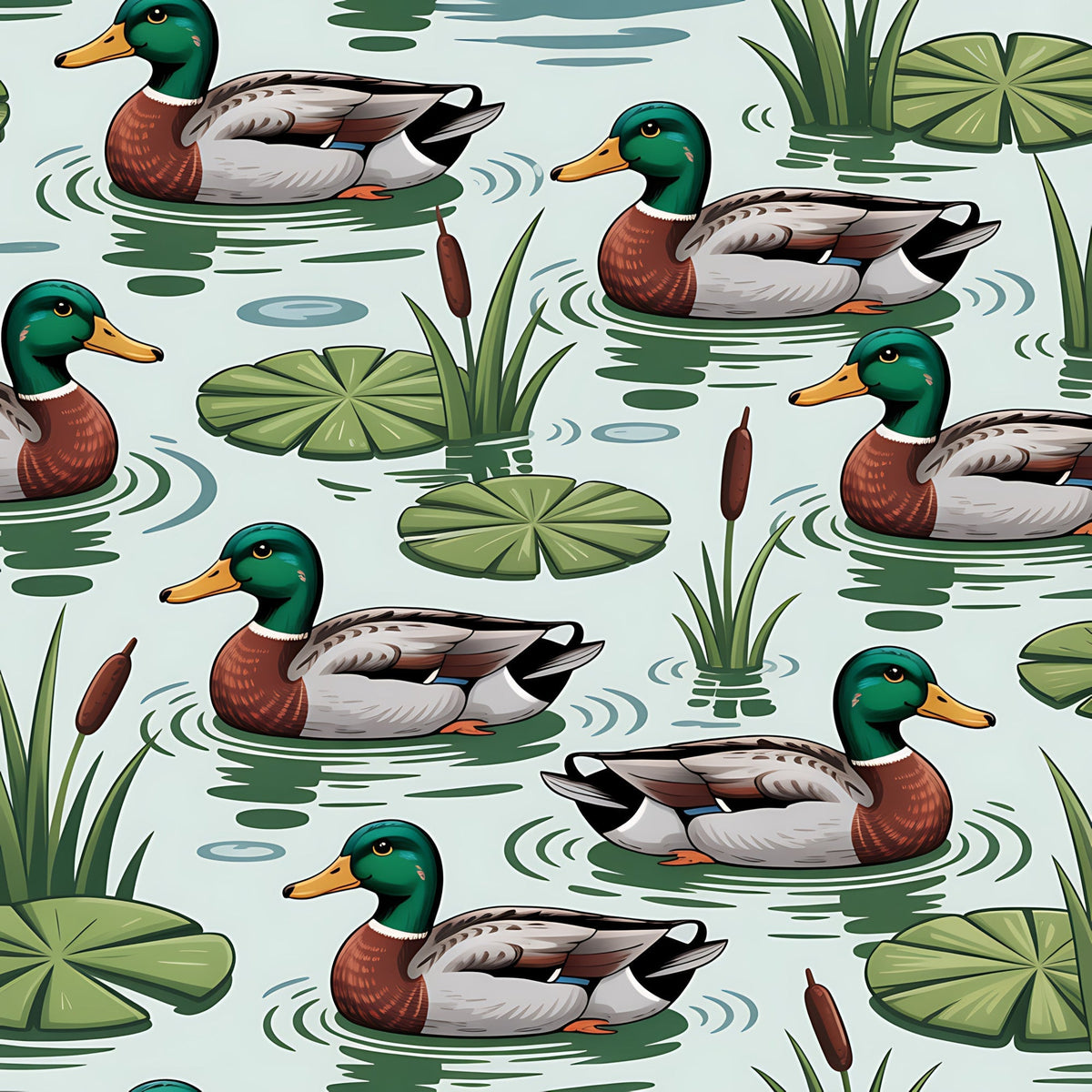 Drakes and Lilies Pattern 2 Fleece Fabric