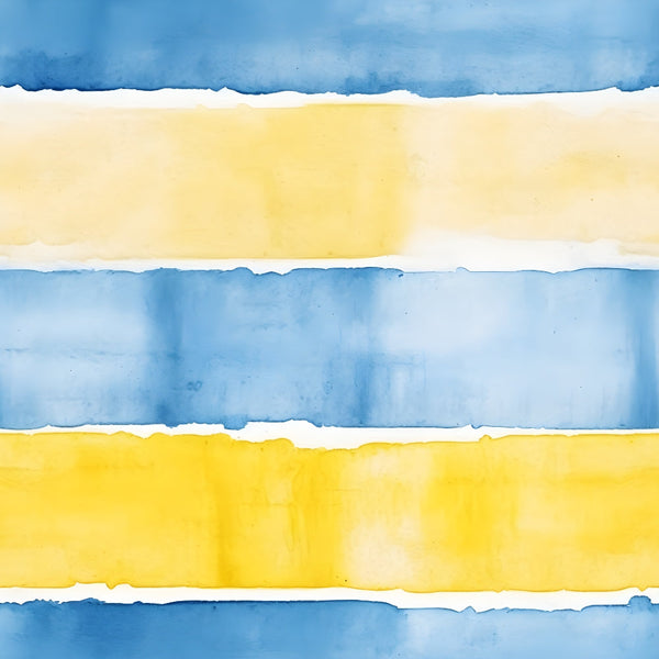 azure blue, lemon yellow, watercolor stripes, horizontal bands, mediterranean colors,, fabric panel, soft washes, organic edges, coastal palette, sunny yellow, sky blue, abstract stripes, flowing bands, summery tones, gentle transitions, painterly style, serene mood, cotton fabric, quilting material