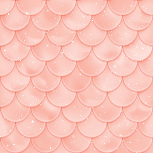 coral pink, blush pink, mermaid scales, fish scales, scalloped pattern, geometric design, sparkles, glitter effect, starbursts, magical, whimsical, fantasy theme,, fabric panel, ocean inspired, underwater motif, dreamy, enchanting, repetitive pattern, mythical