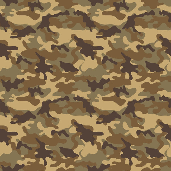 Camouflage pattern with shades of brown, tan, and green in an abstract, wavy design.
