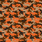 Orange and brown camouflage pattern with abstract shapes.