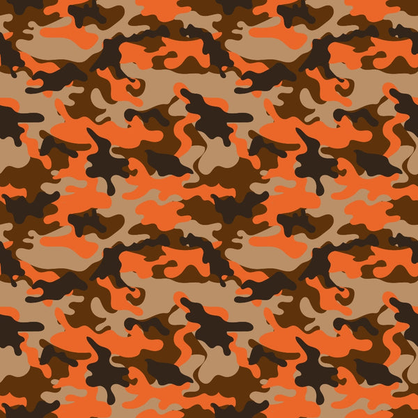 Orange and brown camouflage pattern with abstract shapes.