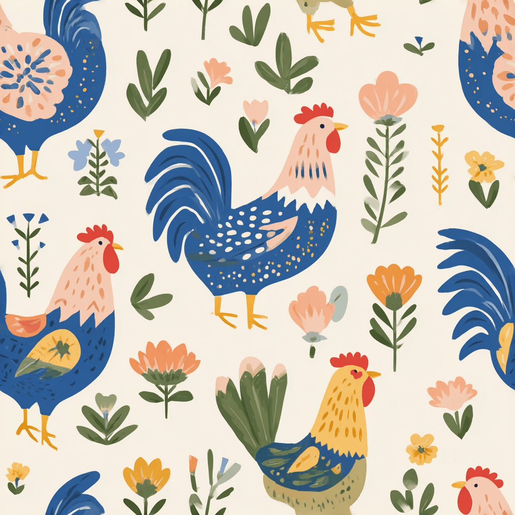 Painted Hen Garden Pattern 1 Fleece Fabric
