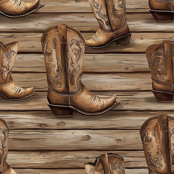 cowboy boots, western wear, brown leather, tan colors, beige tones, wood planks, rustic background, ornate stitching, decorative patterns, western theme, ranch style, country motif,, fabric panel, vintage look, weathered wood, boot collection, southwestern style, rodeo inspired, earthy palette