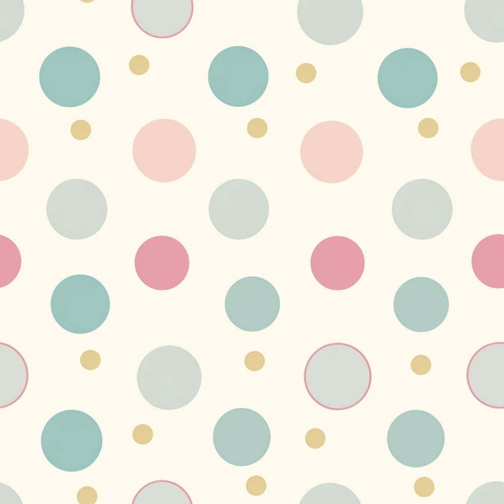 Sleepy Skies Pattern 6 fleece fabric with large pastel teal, blush pink and sage circles, mustard dots and a warm cream ground