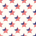 '- Patriotic July Pattern 1 Fabric - Red, white, and blue colors - Star shapes - American flag-inspired design - Quilting fabric - Cotton textile - Holiday-themed textile - Soft, premium material - Traditional striped and star pattern