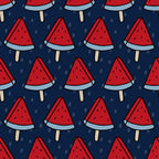 '- Patriotic July Pattern 5 Fabric - Red, navy blue, beige - Watermelon slice design - Summer theme - Cotton textile - Quilting material - Seasonal print - Soft texture - Durable cloth