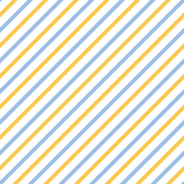 Diagonal stripes in blue, yellow, and white create a repeating pattern across the image.