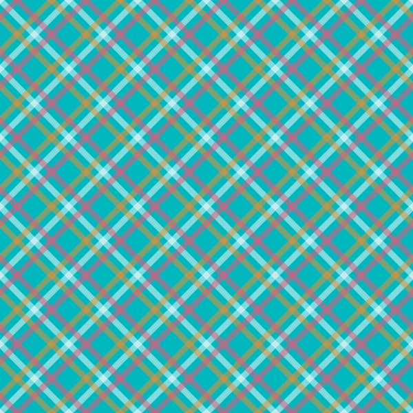 A seamless teal plaid pattern with intersecting yellow, pink, and white lines forming diamond shapes.