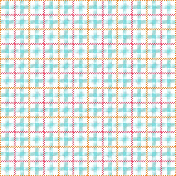 Plaid pattern with intersecting blue, red, and yellow lines on a white background.