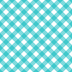 Teal and white gingham pattern with diagonal checkered design and alternating squares.