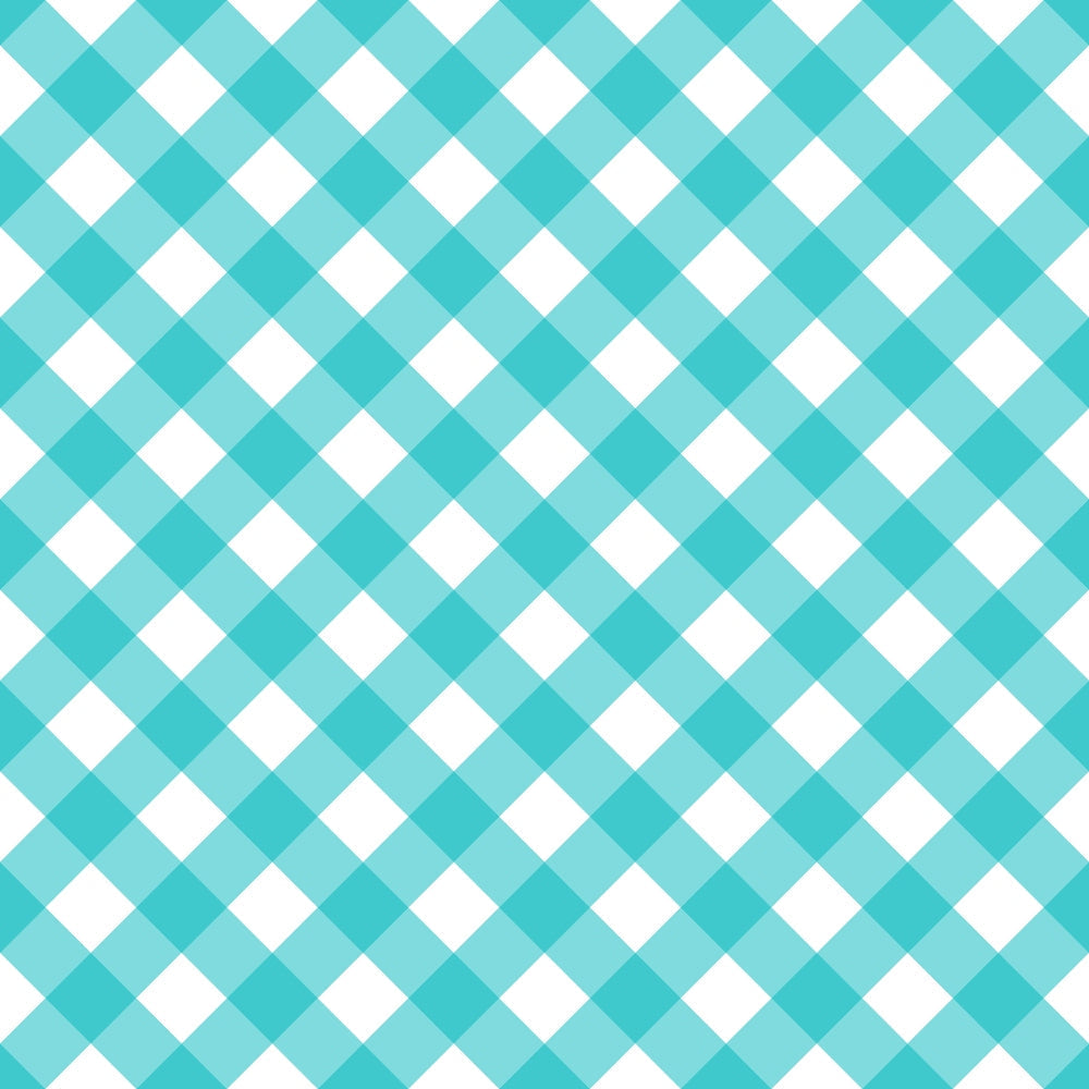 Teal and white gingham pattern with diagonal checkered design and alternating squares.