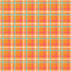 A colorful plaid pattern with intersecting orange, pink, white, and teal lines forming squares.