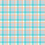 Plaid pattern featuring turquoise, orange, and white intersecting stripes.