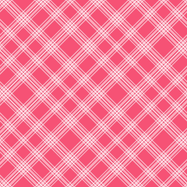 A pink and white plaid pattern with intersecting diagonal lines forming squares and diamonds.