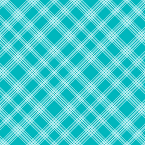Teal plaid pattern with intersecting white lines forming a crisscross design.