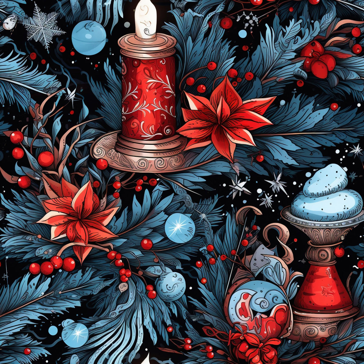 Midnight Yuletide Pattern 10 Fleece Fabric