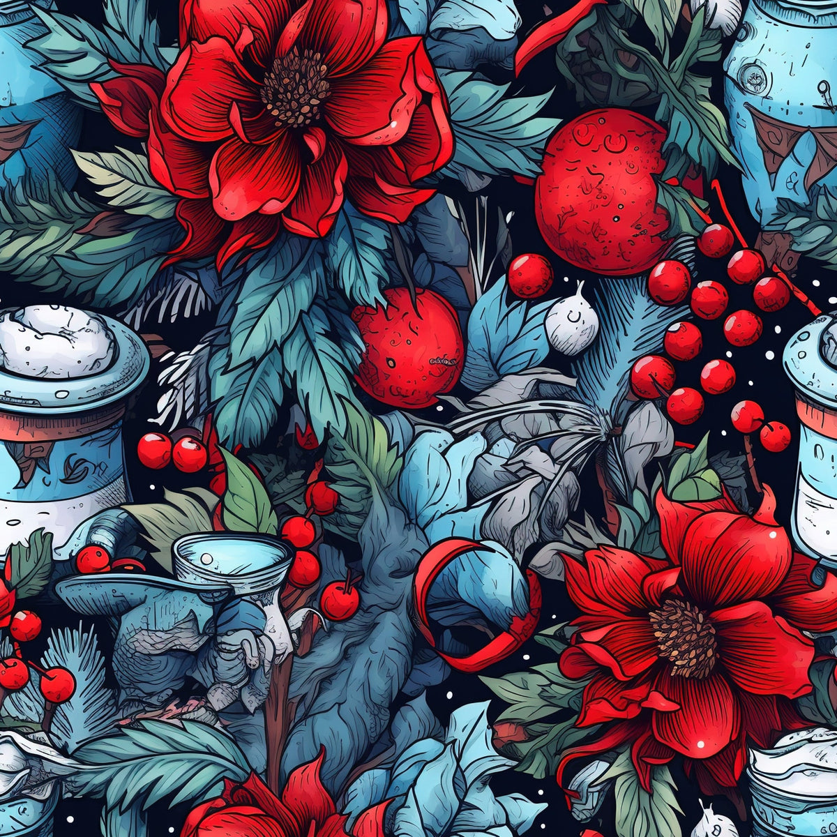 Midnight Yuletide Pattern 2 Fleece Fabric