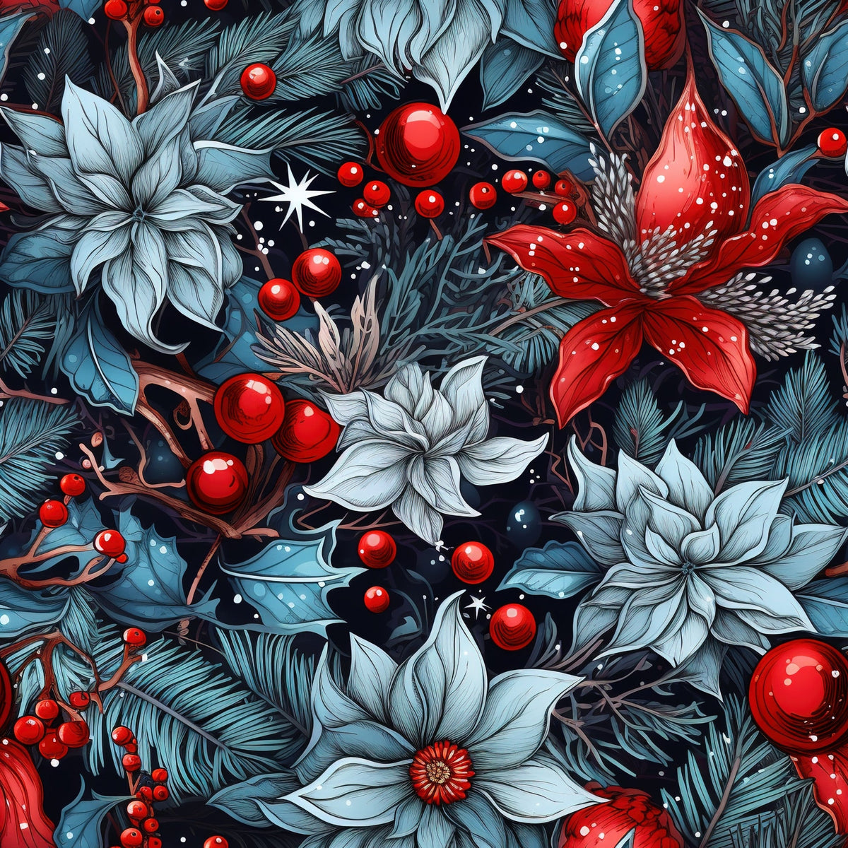 Midnight Yuletide Pattern 3 Fleece Fabric