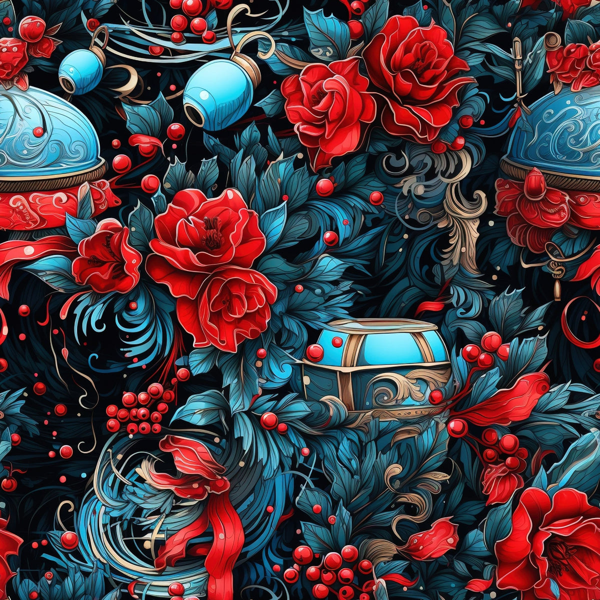 Midnight Yuletide Pattern 5 Fleece Fabric
