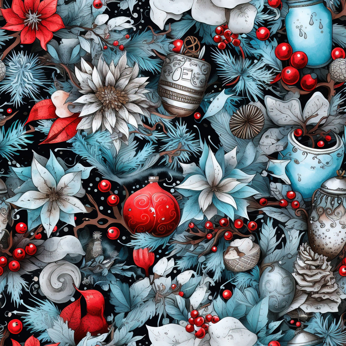 Midnight Yuletide Pattern 7 Fleece Fabric