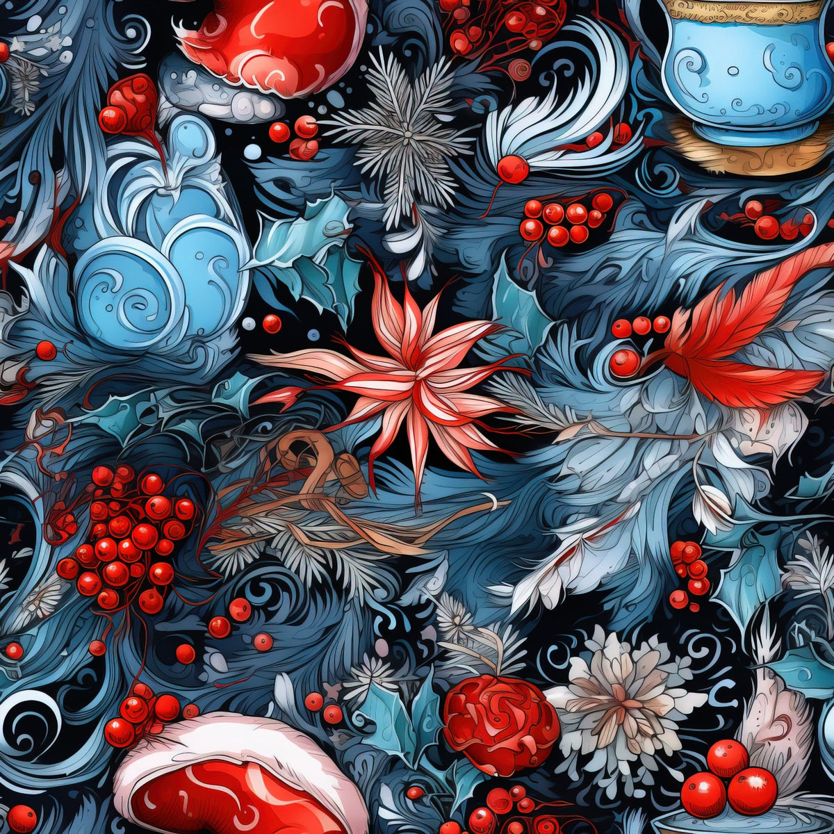 Midnight Yuletide Pattern 9 Fleece Fabric