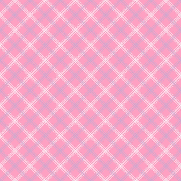 A pink and white plaid pattern with intersecting lines forming a crisscross design on a square canvas.