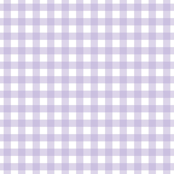 A seamless pattern with lavender and white checkered squares in a gingham design.