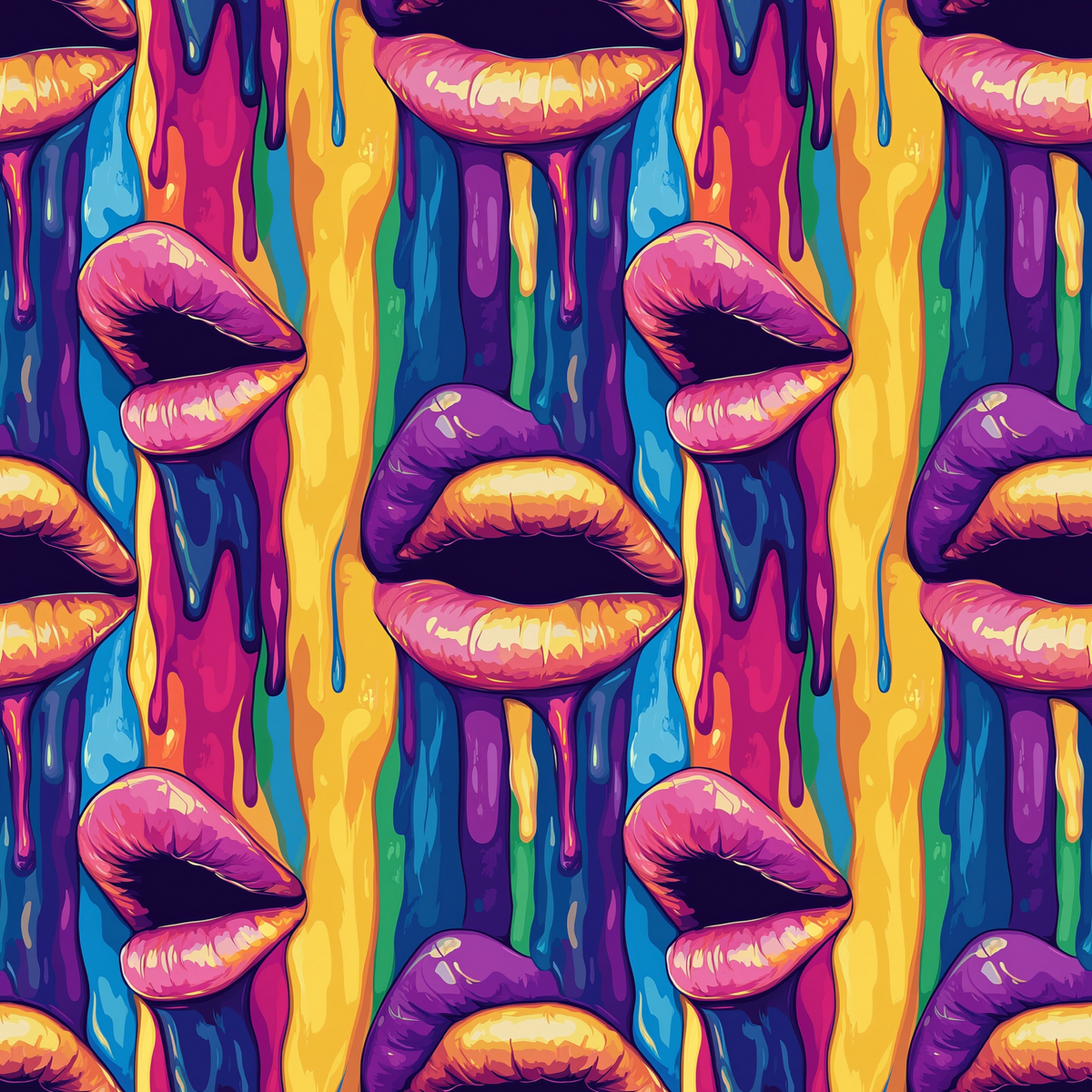Colorful pattern of dripping rainbow-colored lips.