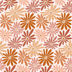 Retro Floral Pattern 4 Fabric, floral design, flowers, retro style, orange, brown, beige, pink, quilting, cotton, fabric, vintage, blooming, nature-inspired, seamless, textile, soft texture