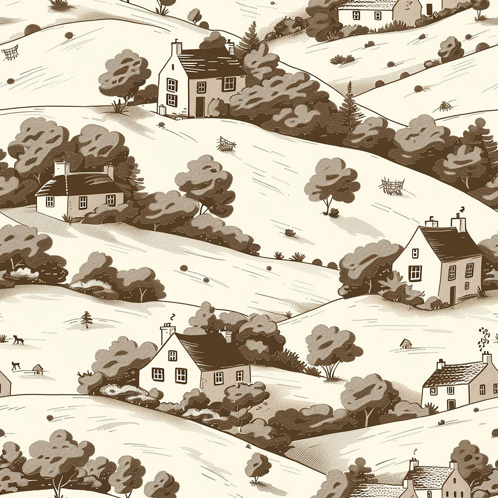 Countryside Cottages Pattern 1 Fleece Fabric