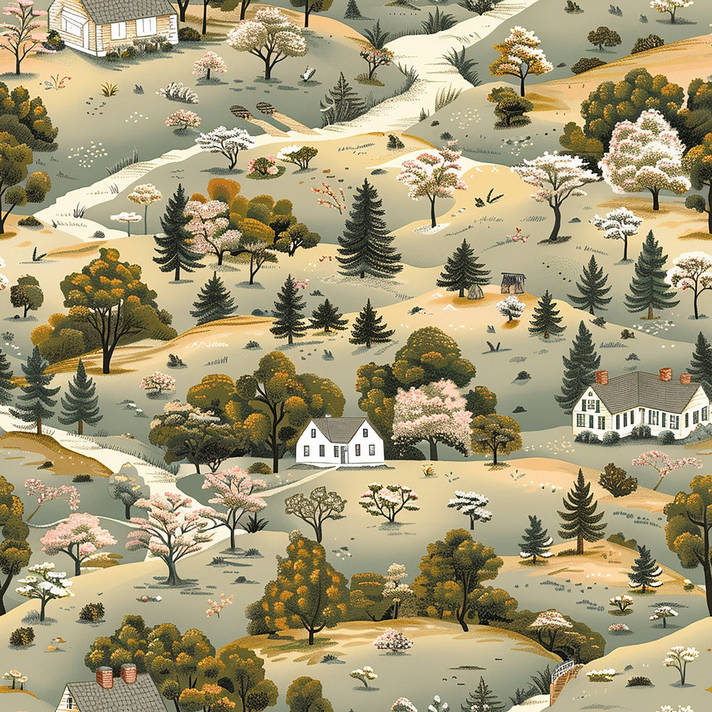 Countryside Cottages Pattern 5 Fleece Fabric