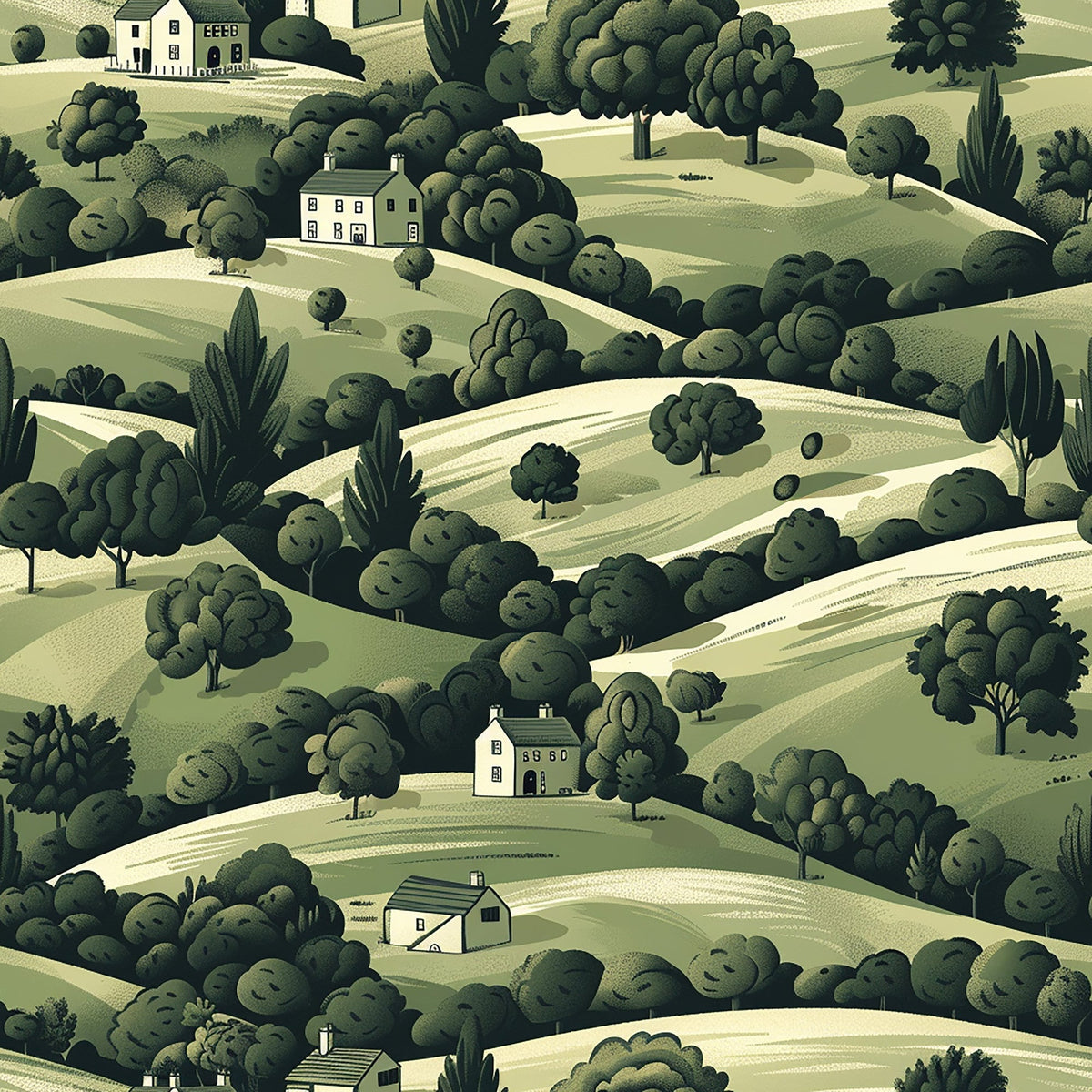 Countryside Cottages Pattern 9 Fleece Fabric