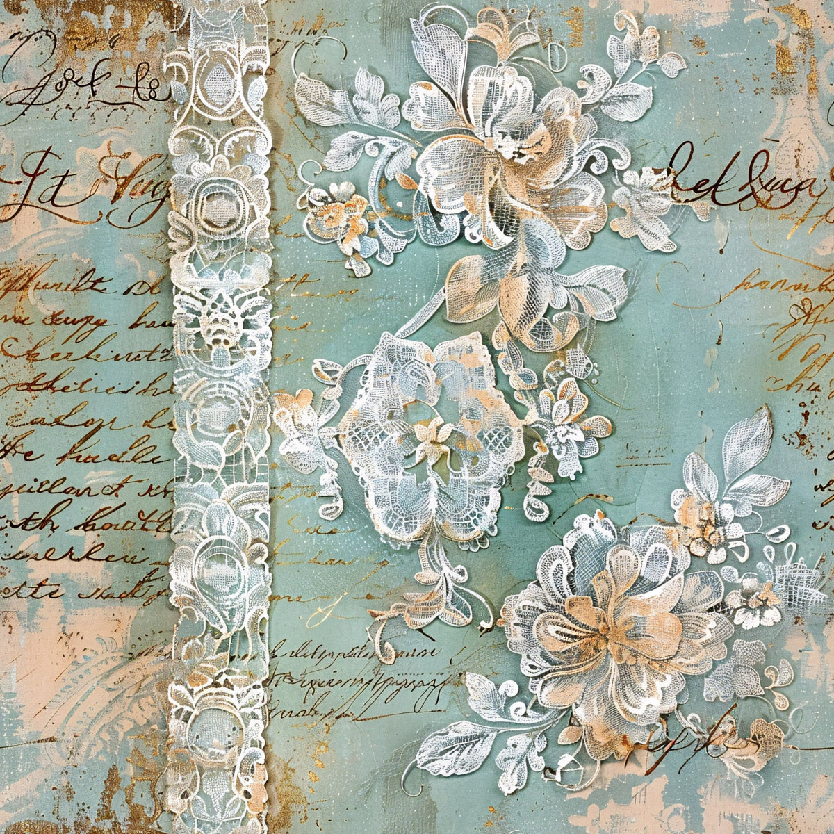 Gilded Lace Script Pattern 2 Fleece Fabric