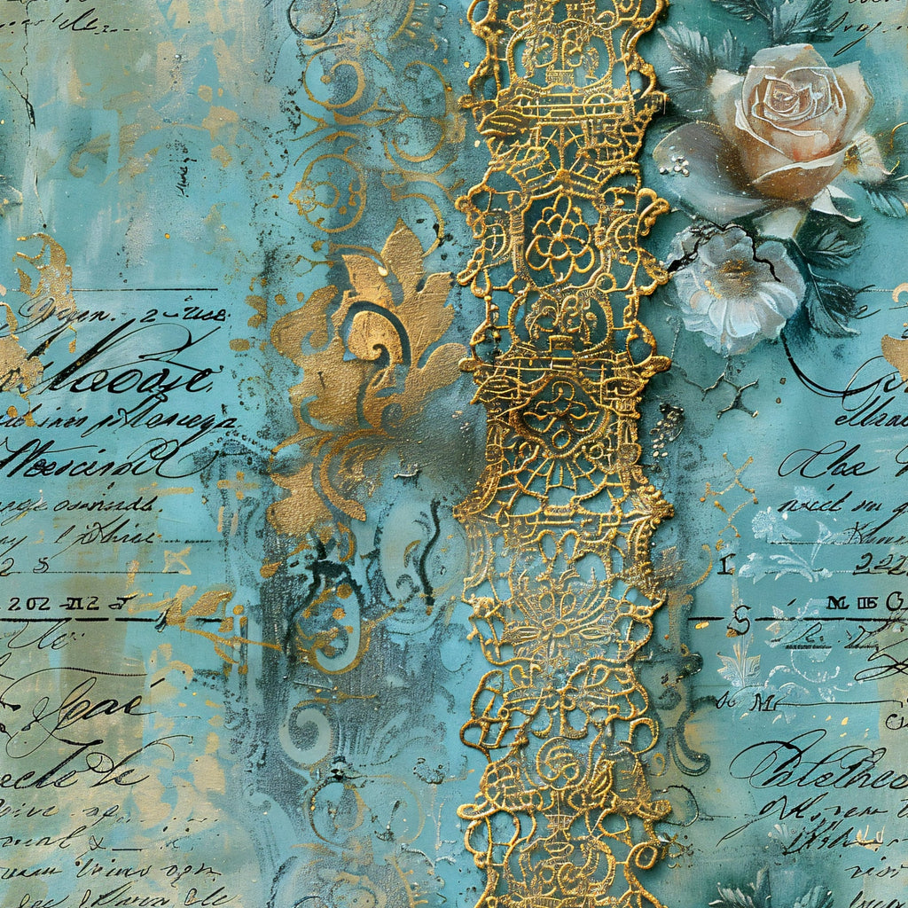 Gilded Lace Script Pattern 3 Fleece Fabric
