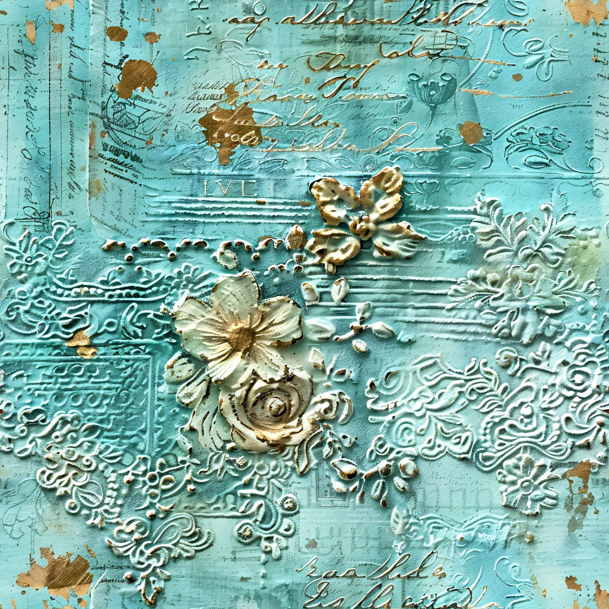 Gilded Lace Script Pattern 4 Fleece Fabric