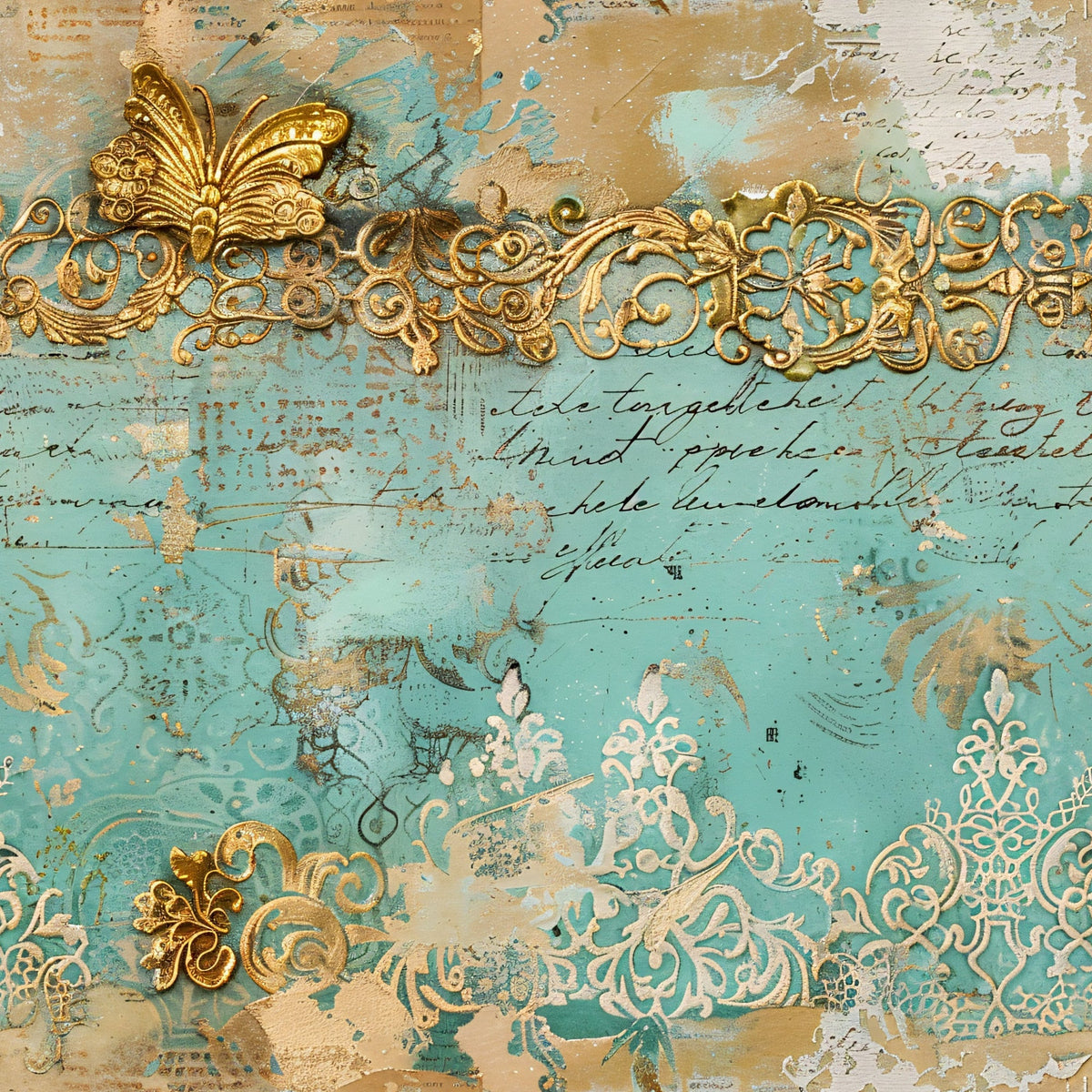 Gilded Lace Script Pattern 6 Fleece Fabric