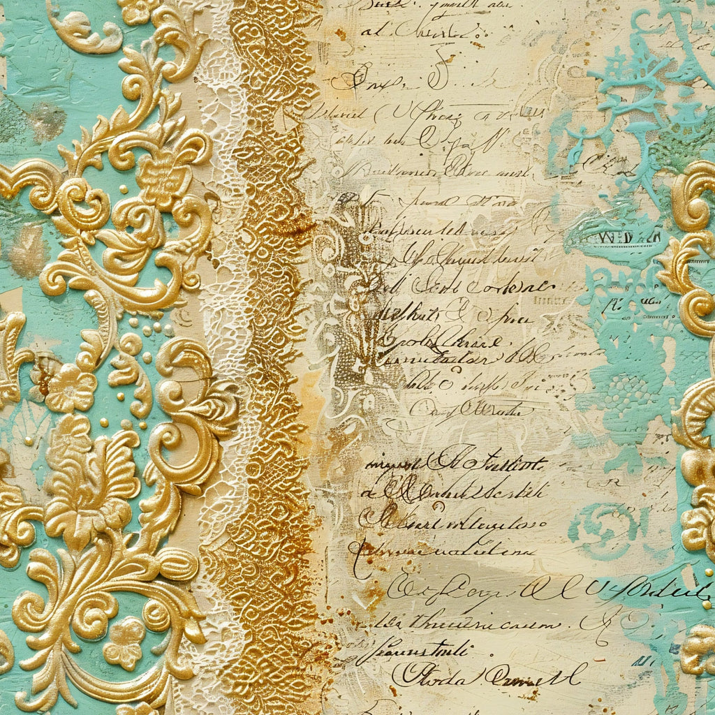 Gilded Lace Script Pattern 7 Fleece Fabric