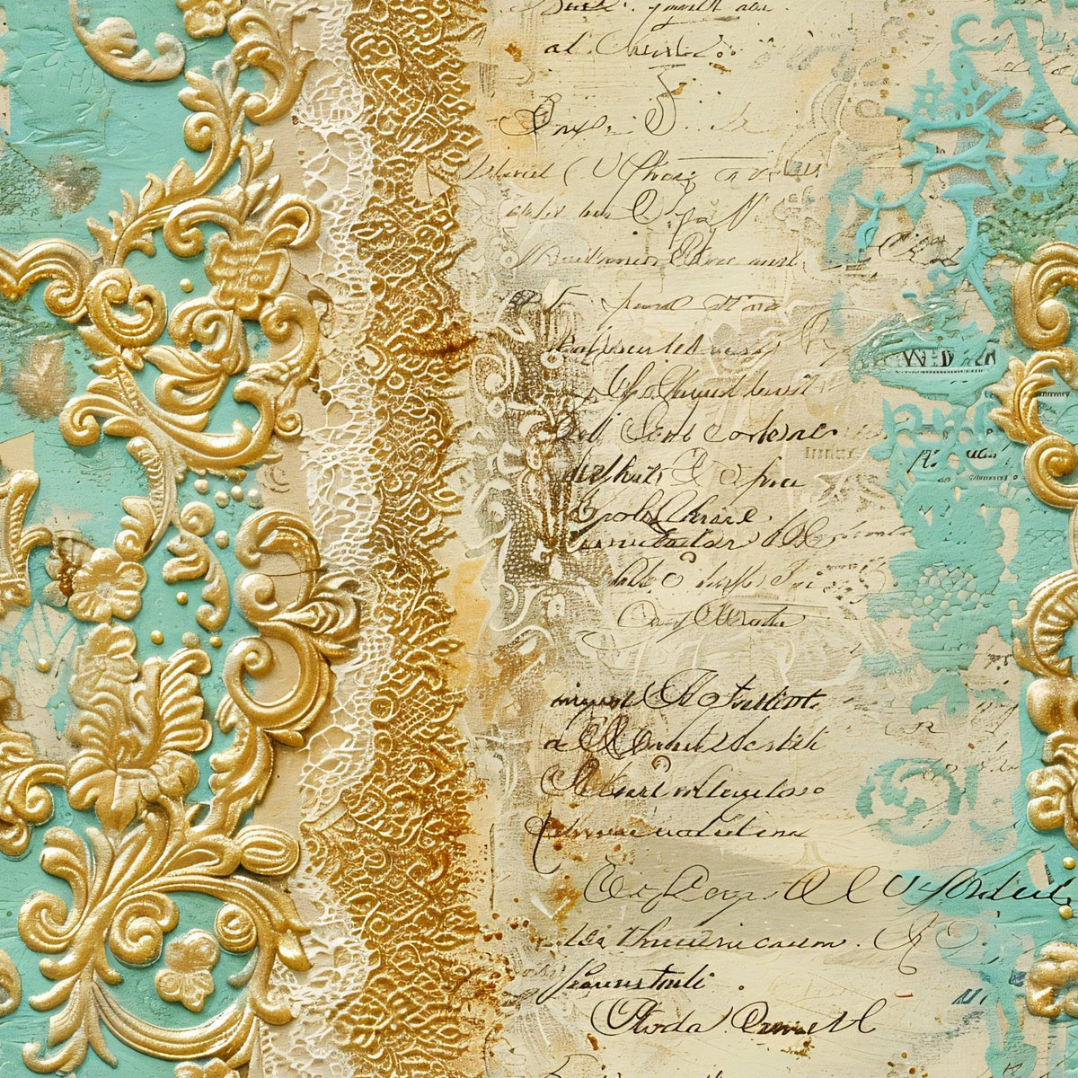 Gilded Lace Script Pattern 7 Fleece Fabric