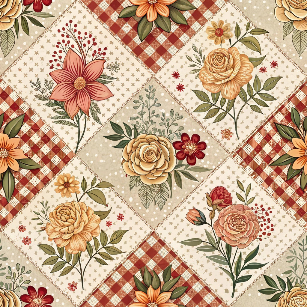 Rustic Patchwork Quilt Pattern 1 Fleece Fabric