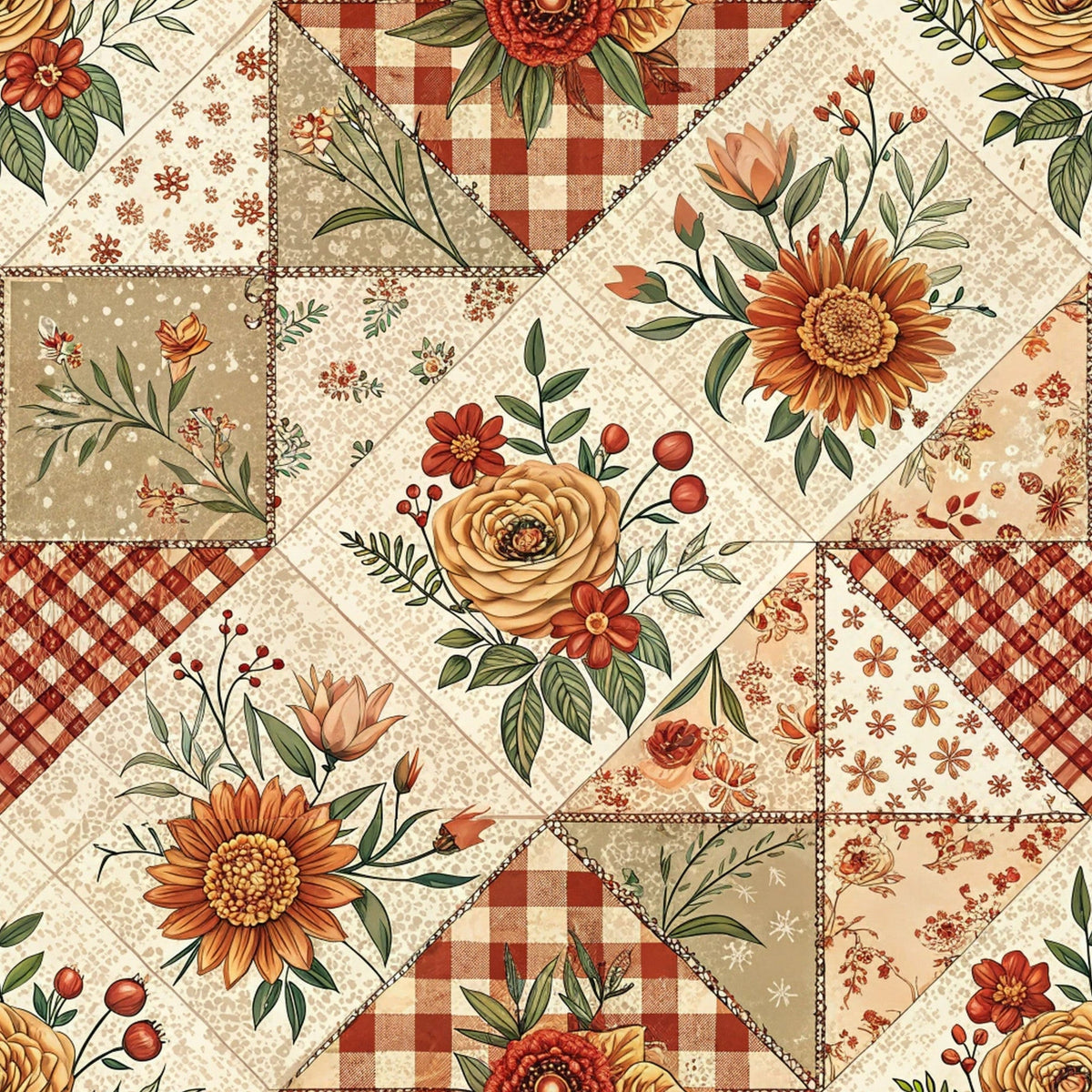Rustic Patchwork Quilt Pattern 2 Fleece Fabric