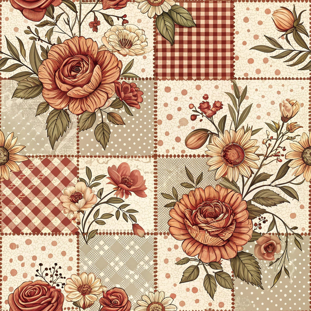 Rustic Patchwork Quilt Pattern 3 Fleece Fabric