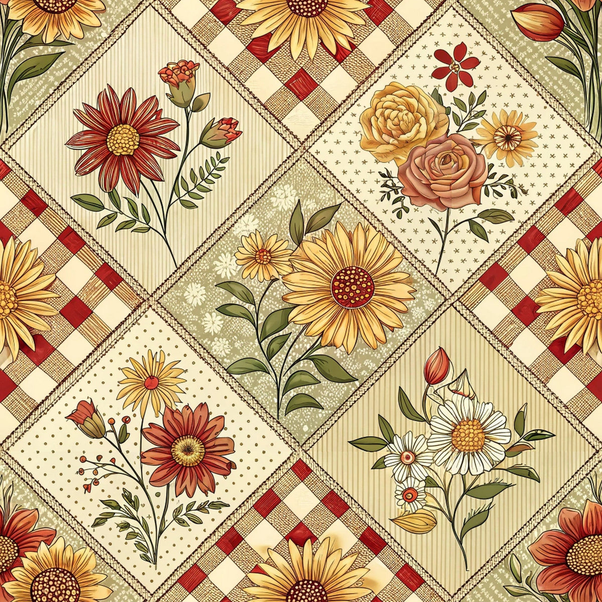 Rustic Patchwork Quilt Pattern 4 Fleece Fabric