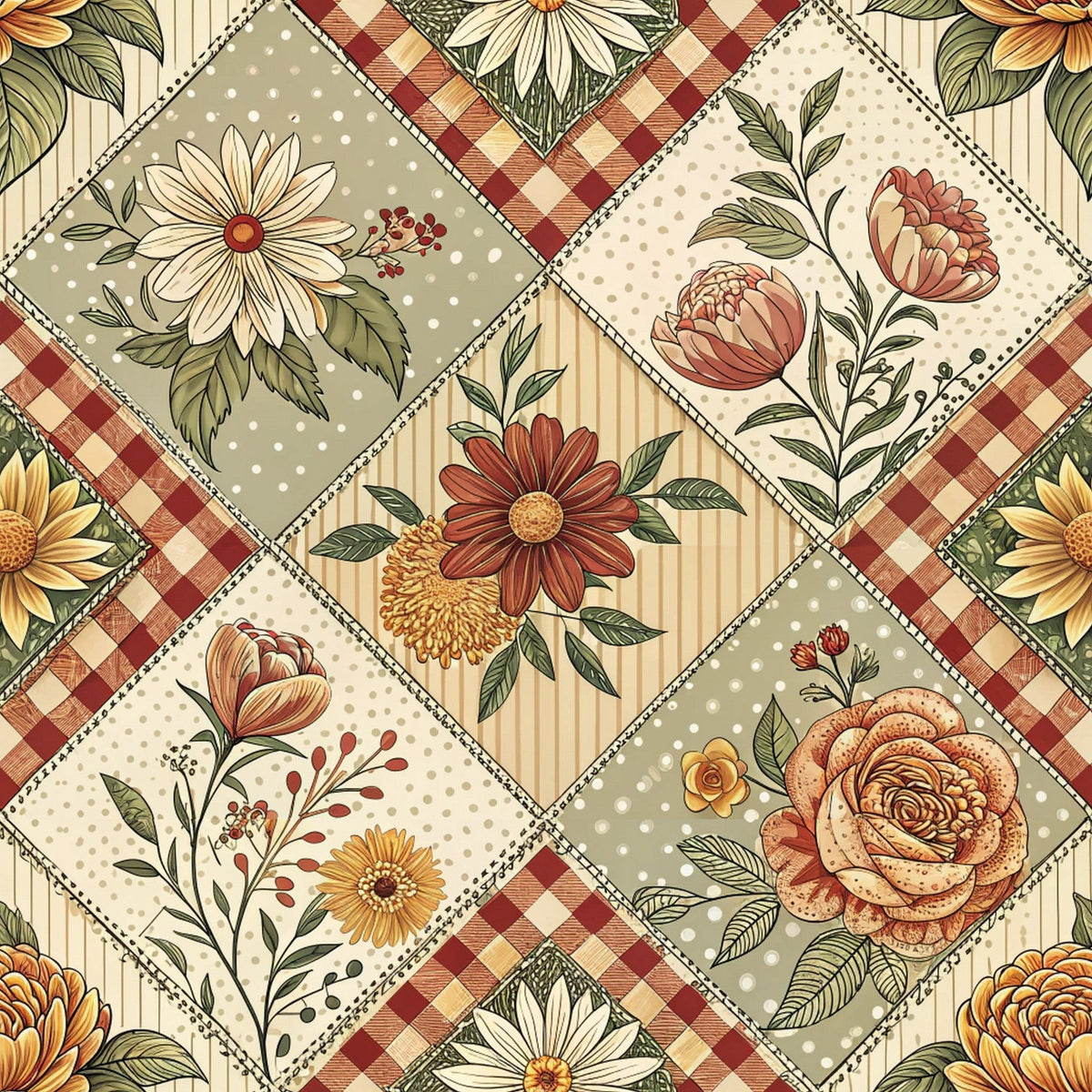 Rustic Patchwork Quilt Pattern 8 Fleece Fabric