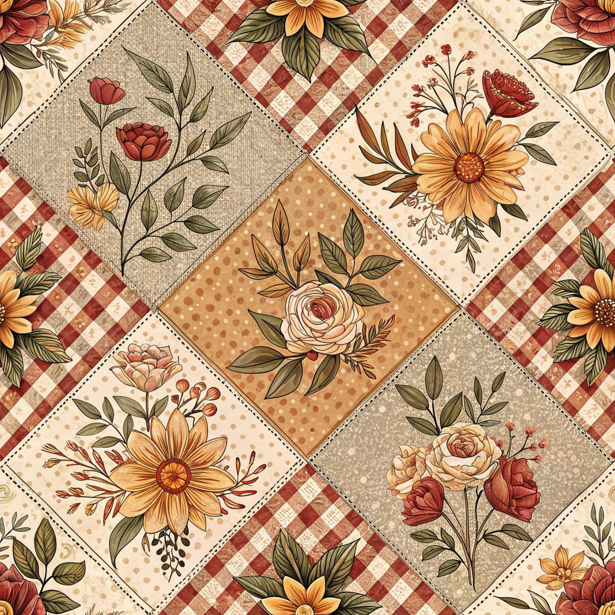 Rustic Patchwork Quilt Pattern 9 Fleece Fabric