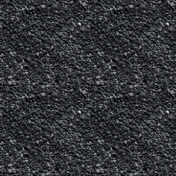 A textured surface of small, uniform dark gray stones closely packed together.