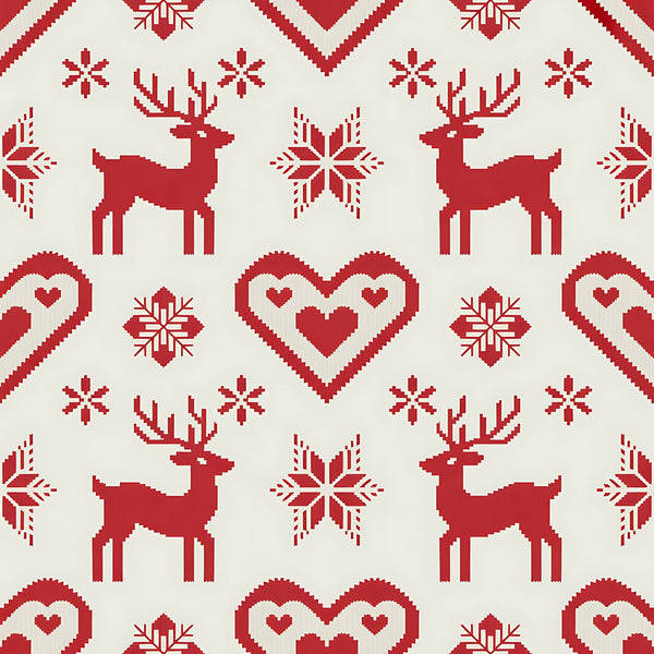 red, cream, beige, reindeer, deer, snowflakes, hearts, chevron, zigzag, geometric patterns, scandinavian, nordic, folk art, winter, christmas, holiday,, fabric panel, knit style, fair isle