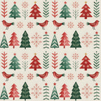 red, green, beige, cream, christmas trees, birds, snowflakes, folk art, scandinavian style, geometric patterns, repeating motifs, winter theme, holiday fabric,, fabric panel, festive design, nordic inspired, seasonal patterns, decorative elements, craft fabric