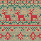forest green, coral red, cream, beige, reindeer, deer, folk art, scandinavian style, knit pattern, fair isle, christmas motifs, holiday design, geometric patterns, nordic style,, fabric panel, winter theme, festive colors, chevron details, repeating pattern